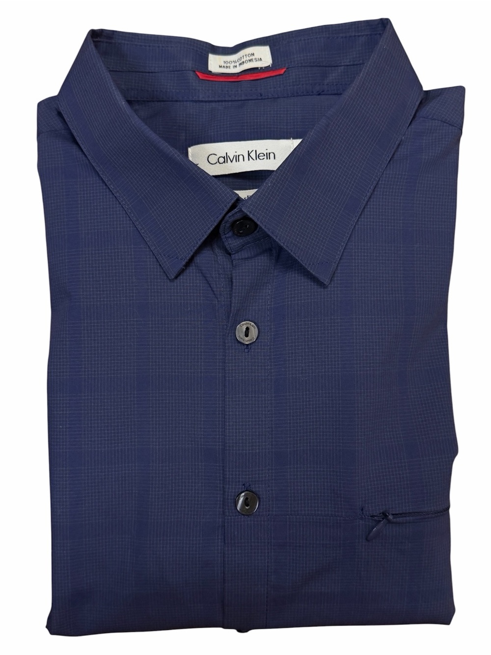 Calvin Klein Men's Navy Micro-Windowpane Button Up Long Sleeve Shirt sz. M